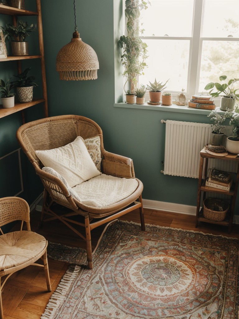 Boho Haven: Cozy Apartment Bedroom with Chic Reading Nook