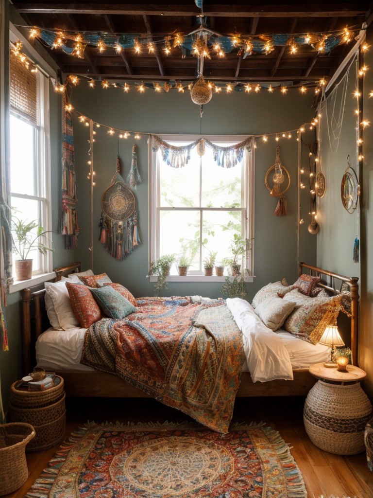 Whimsical Boho Chic: Create Your Dreamy Apartment with Canopy and Twinkle Lights!