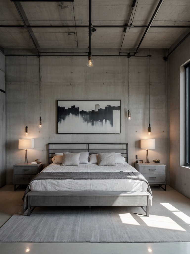 Industrial Chic: Transform Your Bedroom with Concrete Accents & Metal Furniture!