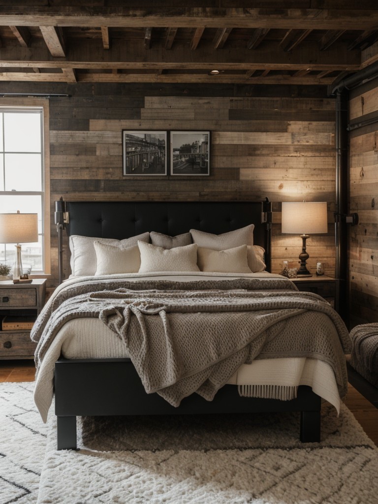 Cozy Industrial Bedroom: Add Texture for a Chic & Inviting Space.