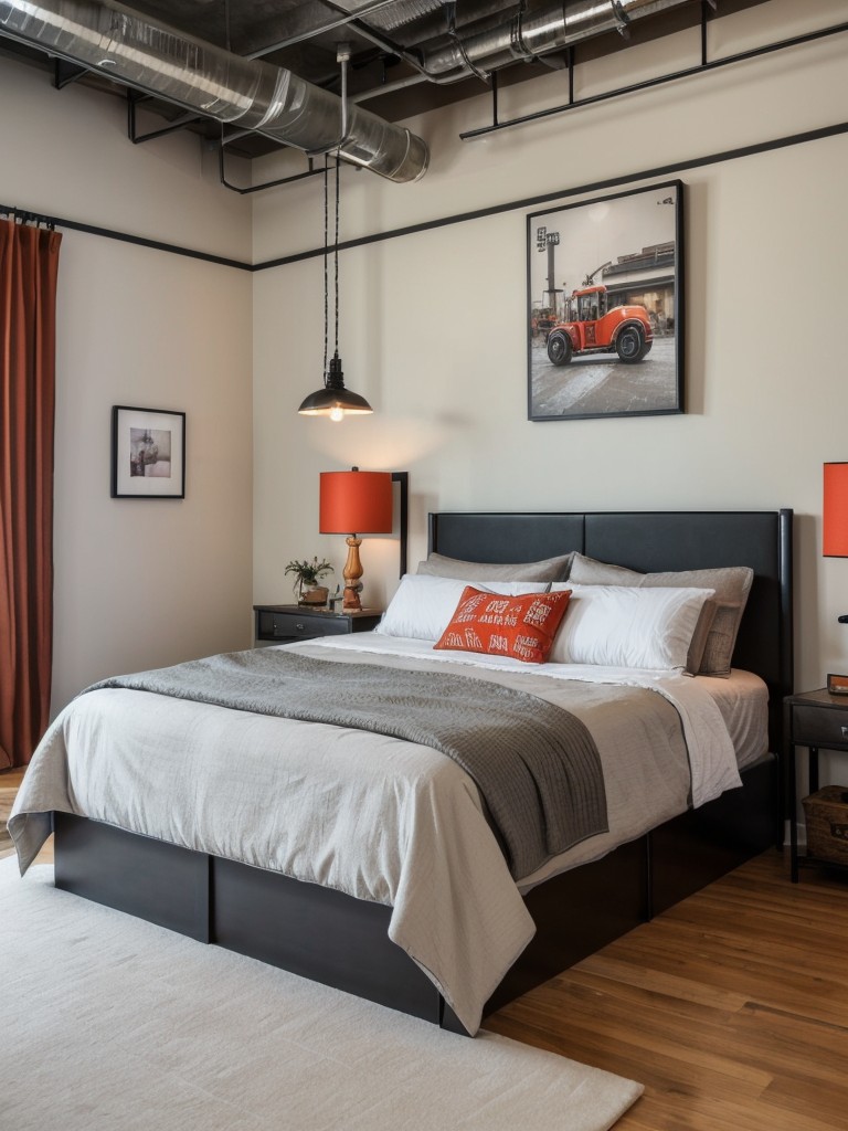 Industrial Chic: Elevate Your Apartment's Bedroom with Colorful Elements!