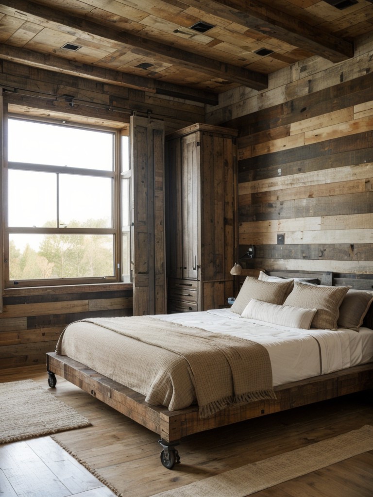 Industrial Bedroom Retreat: Salvaged Doors & Windows for Rustic Charm