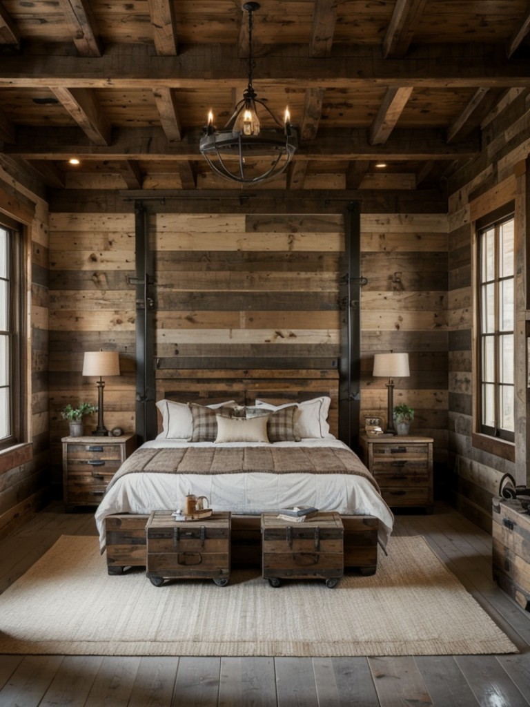 Industrial Bedroom: Add Vintage Trunks for Rustic Storage