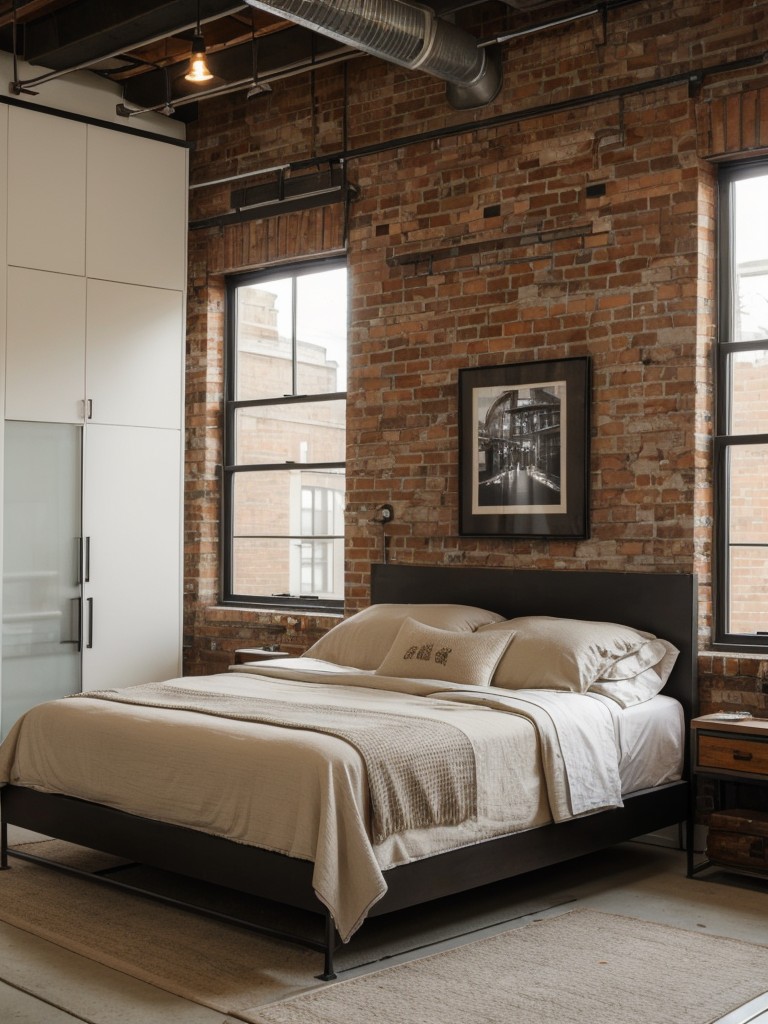 Industrial Bedroom Vibes: Exposed Brick & Metal Inspiration!