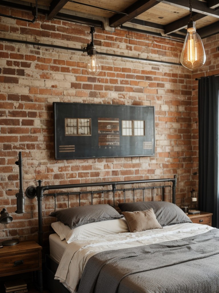 Industrial Chic: Elevate your bedroom with exposed brick and vintage metal accents.