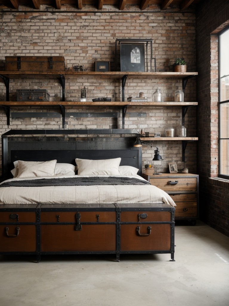 Brick and Metal: Industrial Bedroom Inspiration for Apartment.