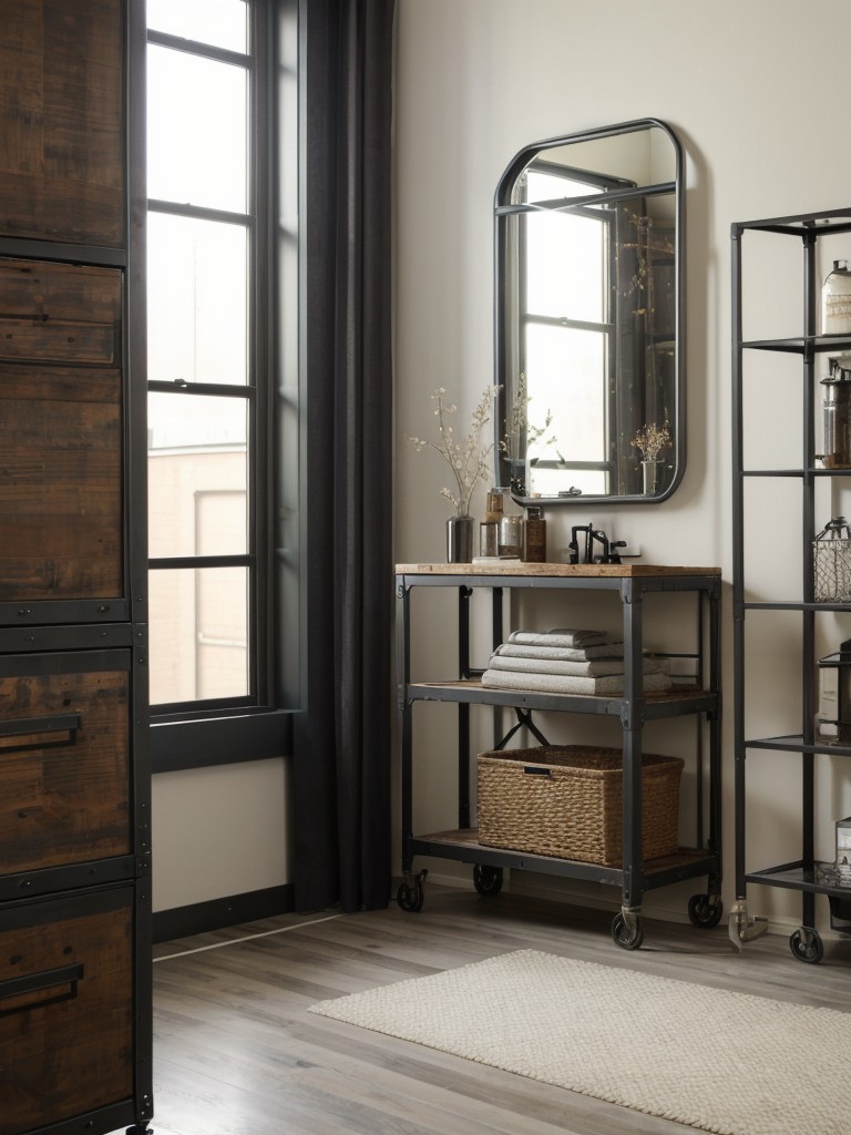 Create an Industrial bedroom with metal touches.