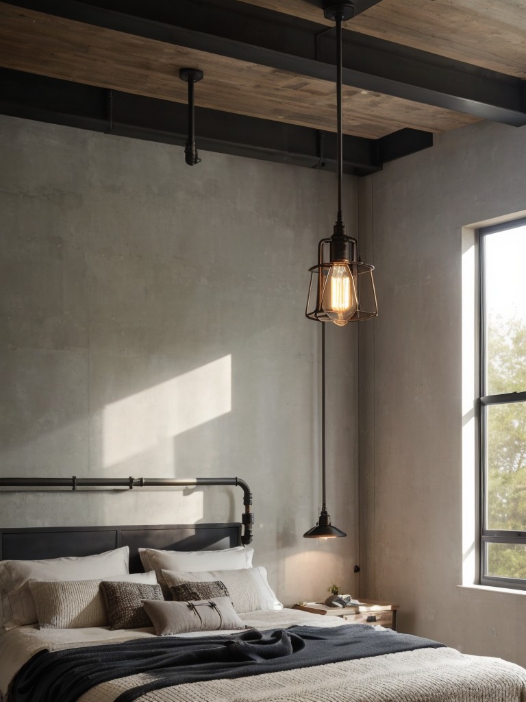 Industrial Vibes: Elevate Your Apartment Bedroom with Sleek Metal Accents!