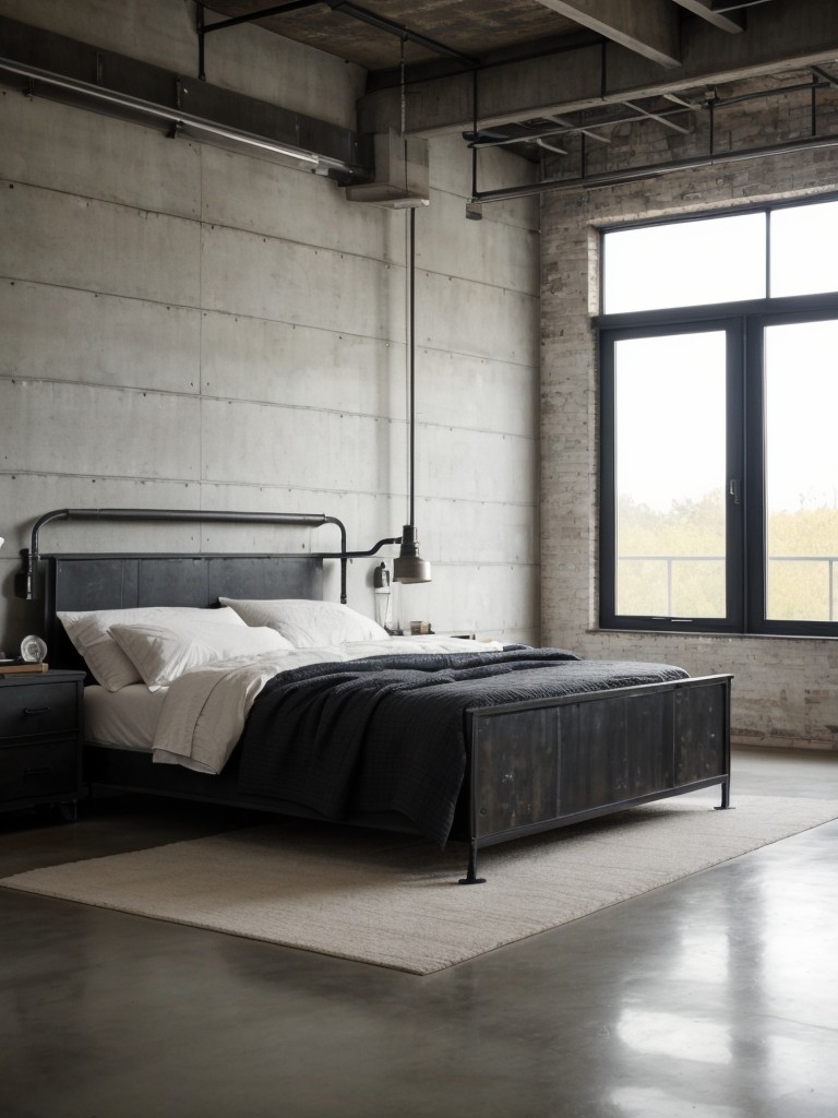 Sleek Industrial: Transform Your Bedroom with Minimalist Furniture and Distressed Finishes!