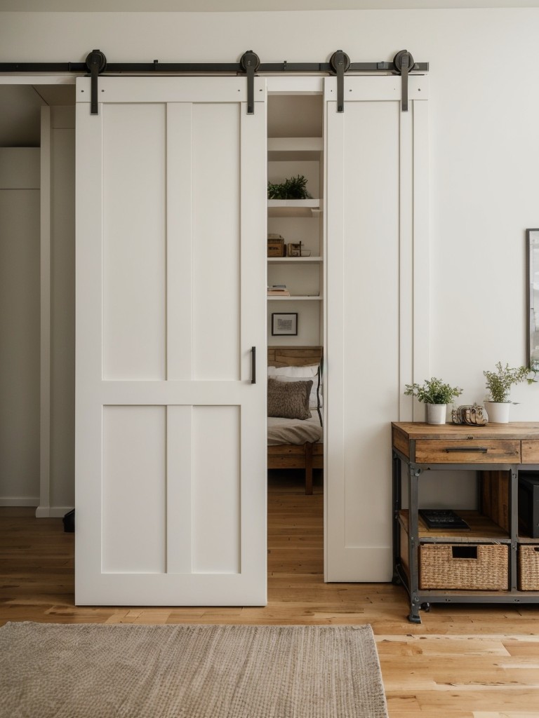 City Oasis: Trendy Industrial Bedroom Decor with Sliding Barn Doors