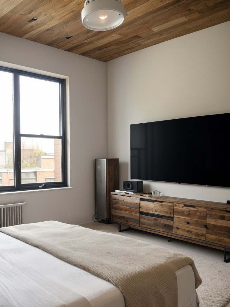 City Chic: Industrial Bedroom Inspo with Wall-Mounted Entertainment