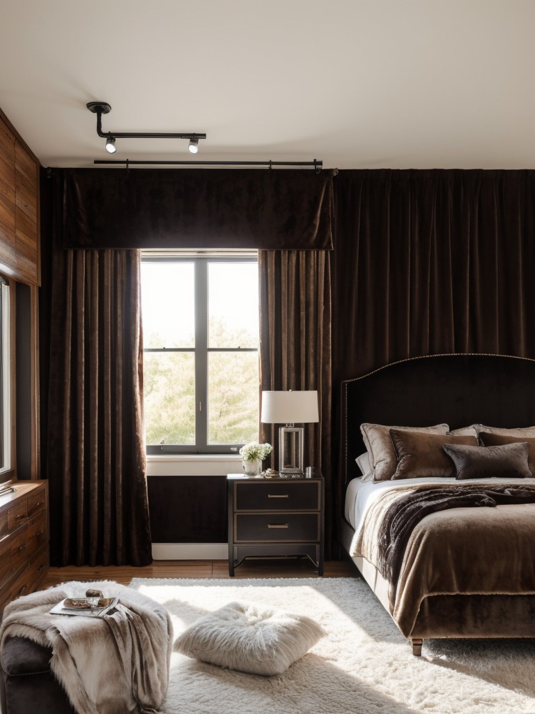 Industrial Chic: Elevate Your Apartment's Bedroom with Luxe Velvet & Faux Fur