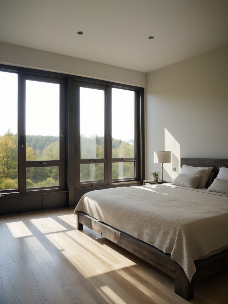 Serene Apartment Vibes: Industrial Zen Bedroom with Natural Lighting