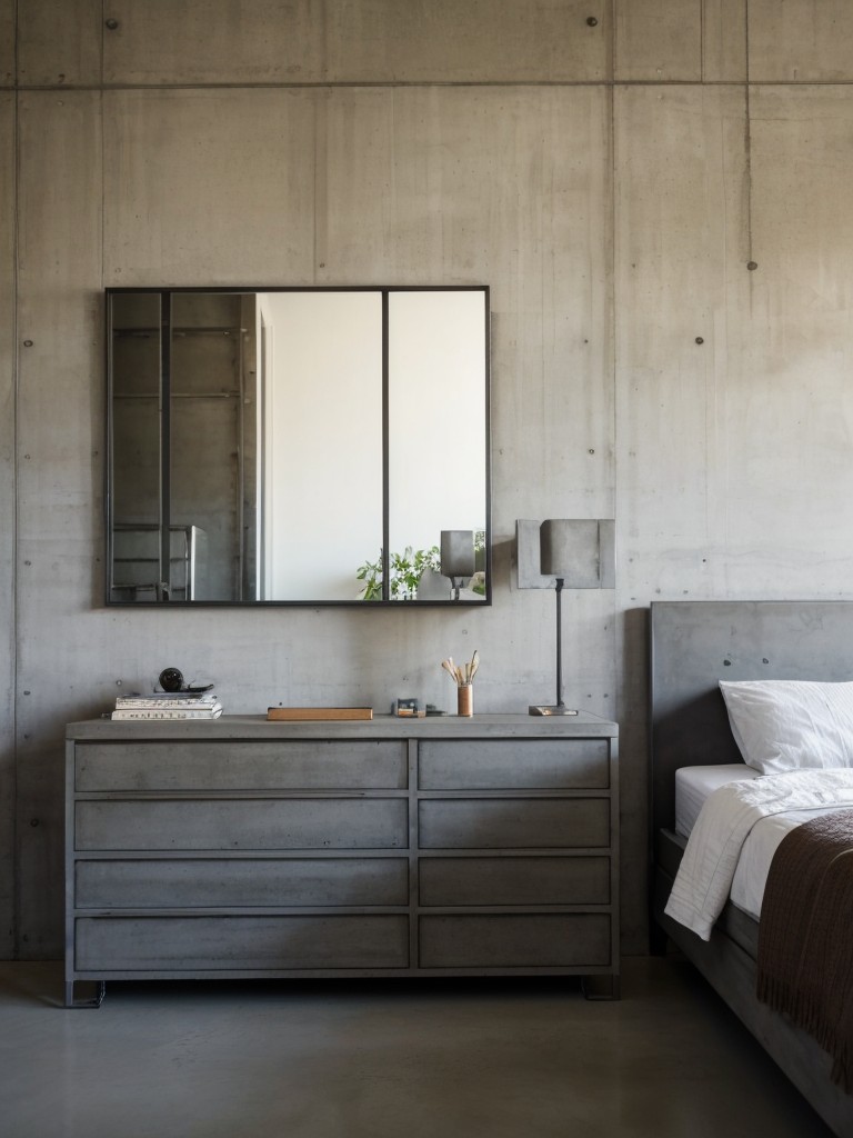 Industrial Bedroom Design: Concrete Mirrors for a Modern Twist