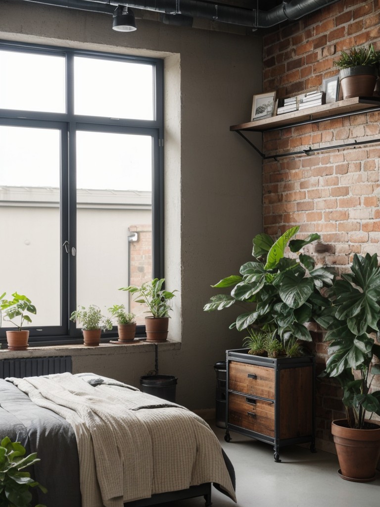 Cozy Industrial Bedroom: Bold & Stylish with Natural Touches