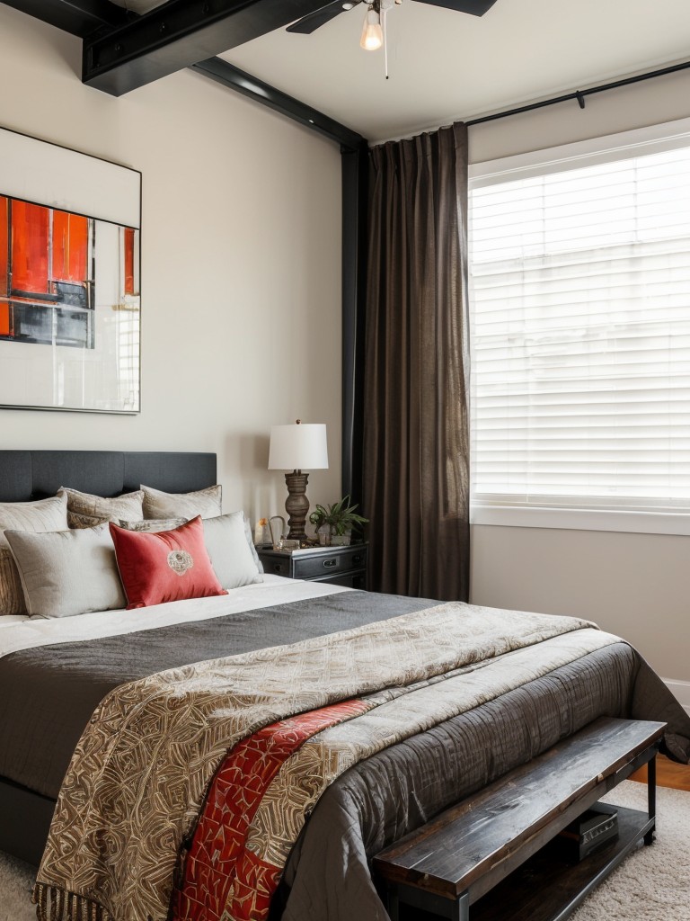 Artistic Apartment: Infuse Glamour into Your Bedroom with Art and Contrasting Colors!