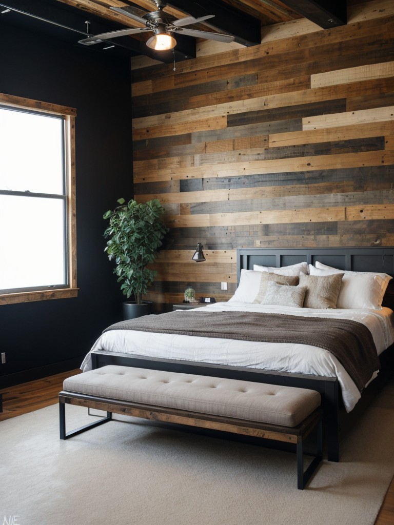 Modernize your bedroom with reclaimed wood and metal accents