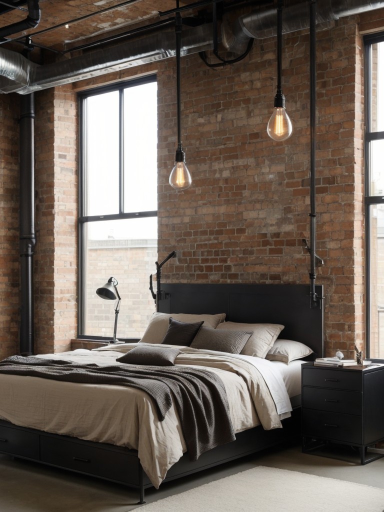 Inspiring Industrial Apartment Vibes: Transform Your Bedroom with Exposed Brick and Metal Accents