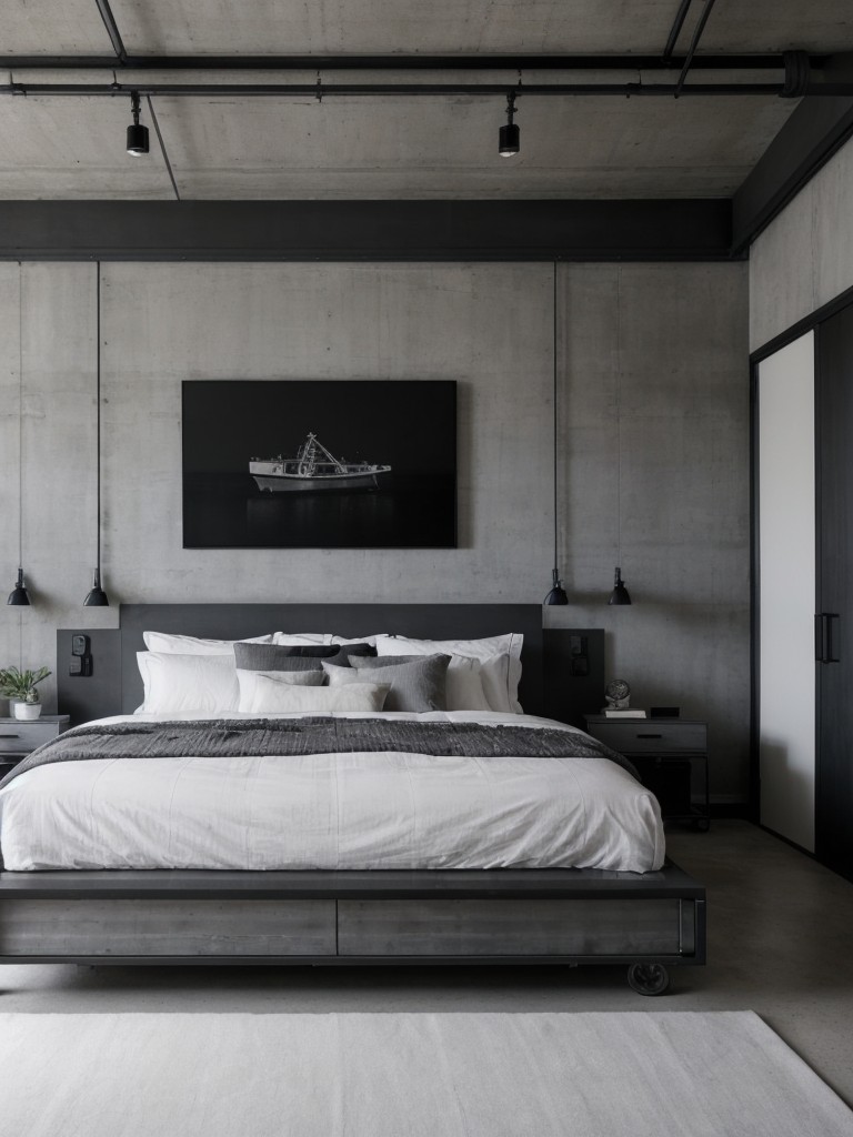 Contemporary Industrial: Transform Your Bedroom with Cool Monochromatic Tones!