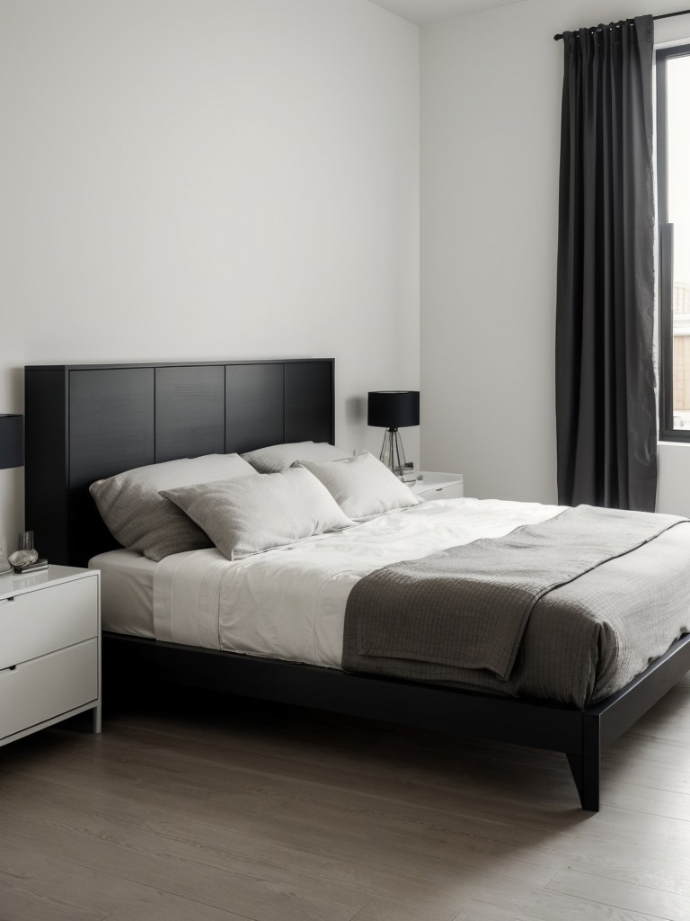 Sleek Monochrome Bedroom: Industrial Lighting for a Modern Apartment