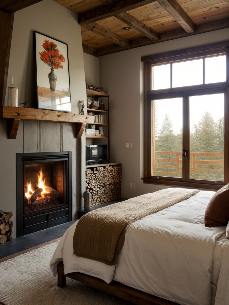 Industrial Cozy: Elevate Your Bedroom with a Wood-burning Fireplace!