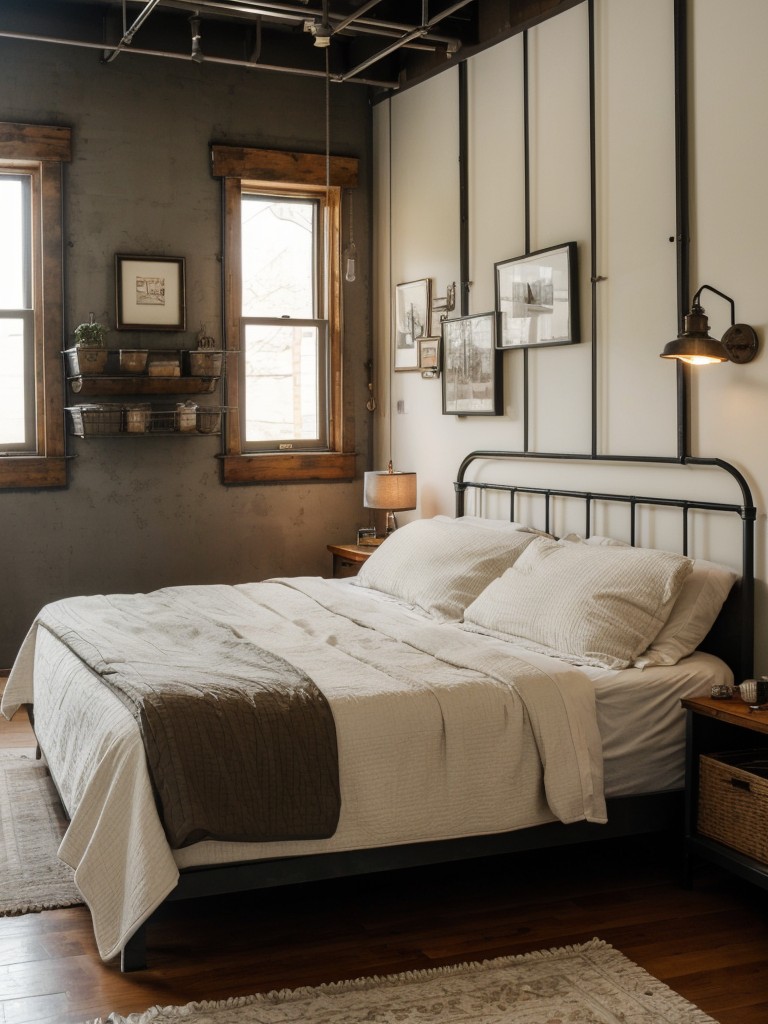 Cozy Industrial Bedroom Vibes: Metal Mirrors, Wire Grids & Vintage Lamps