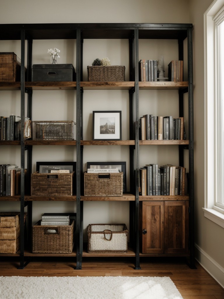 Chic Apartment Bedroom: Cozy Industrial Vibes with Open Bookshelves