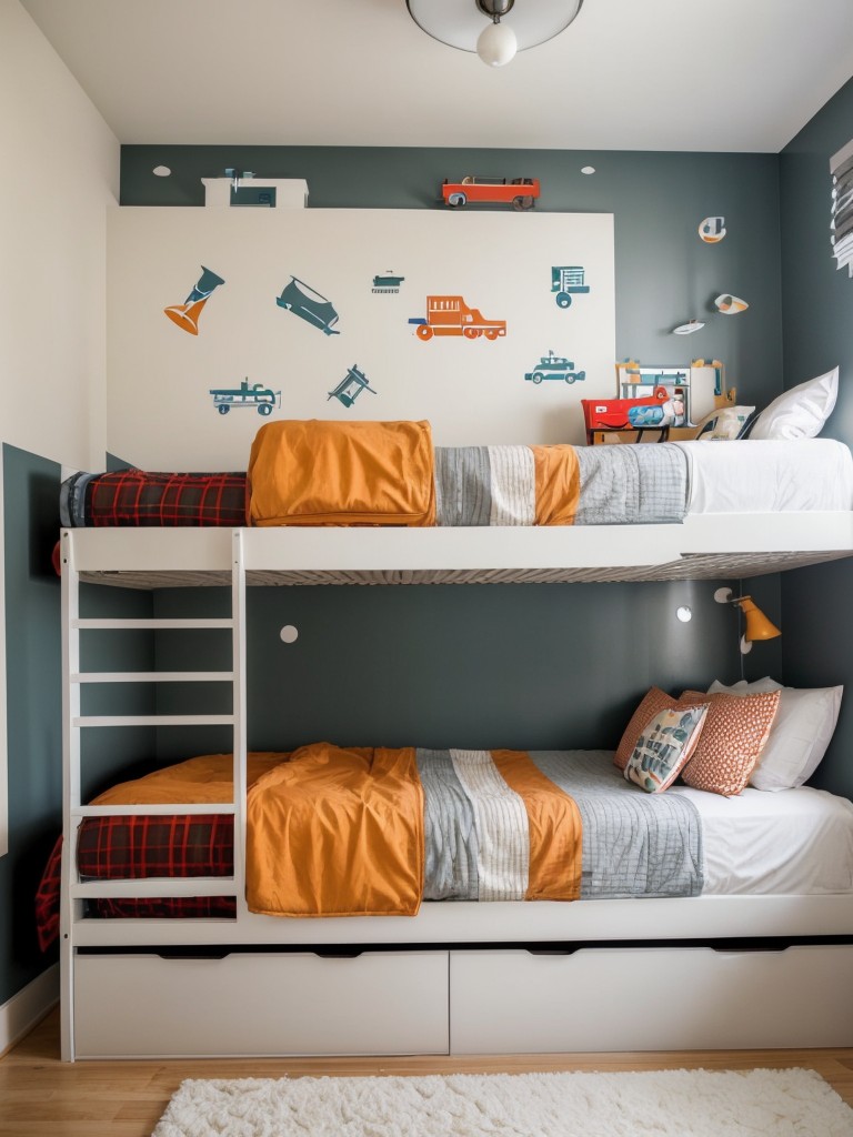 Creative and Functional Bedroom Ideas for Kids: Themed Bunk Beds and Playful Storage Solutions.