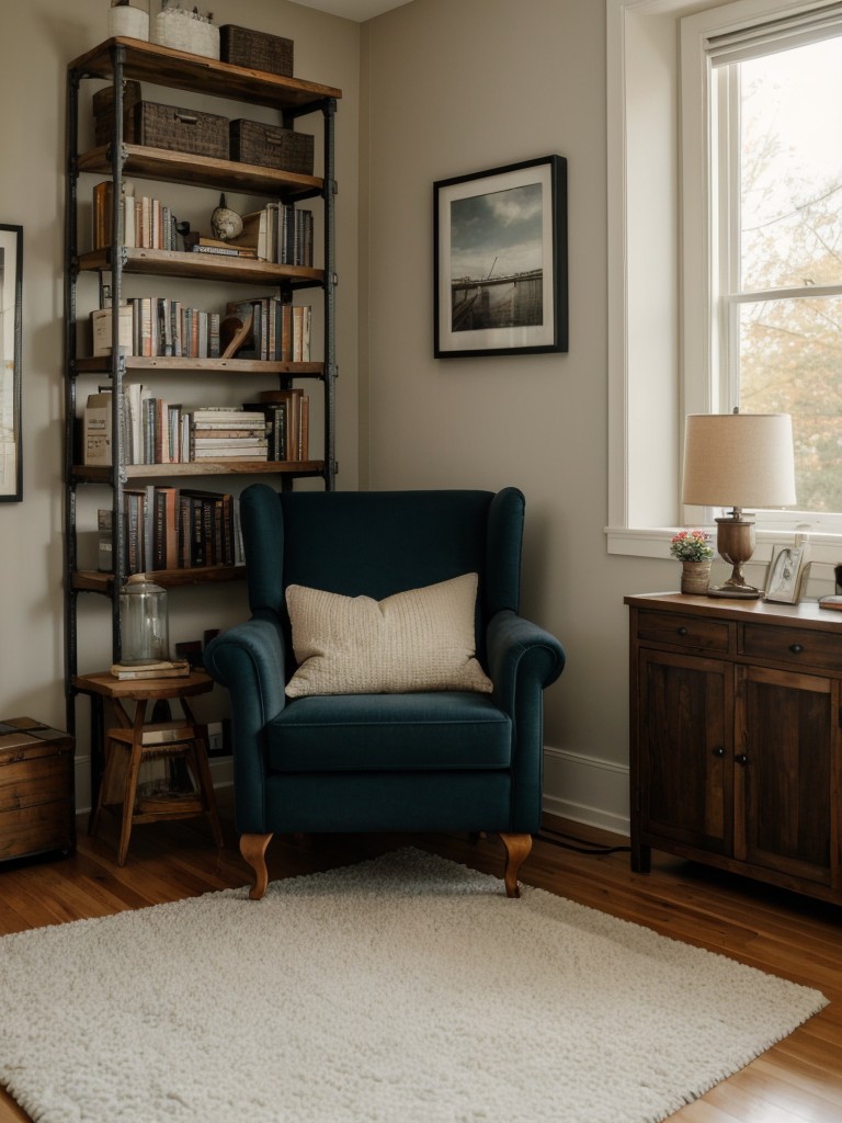 Cozy Bedroom Reading Nook: Armchair, Lamp, and Bookshelf!