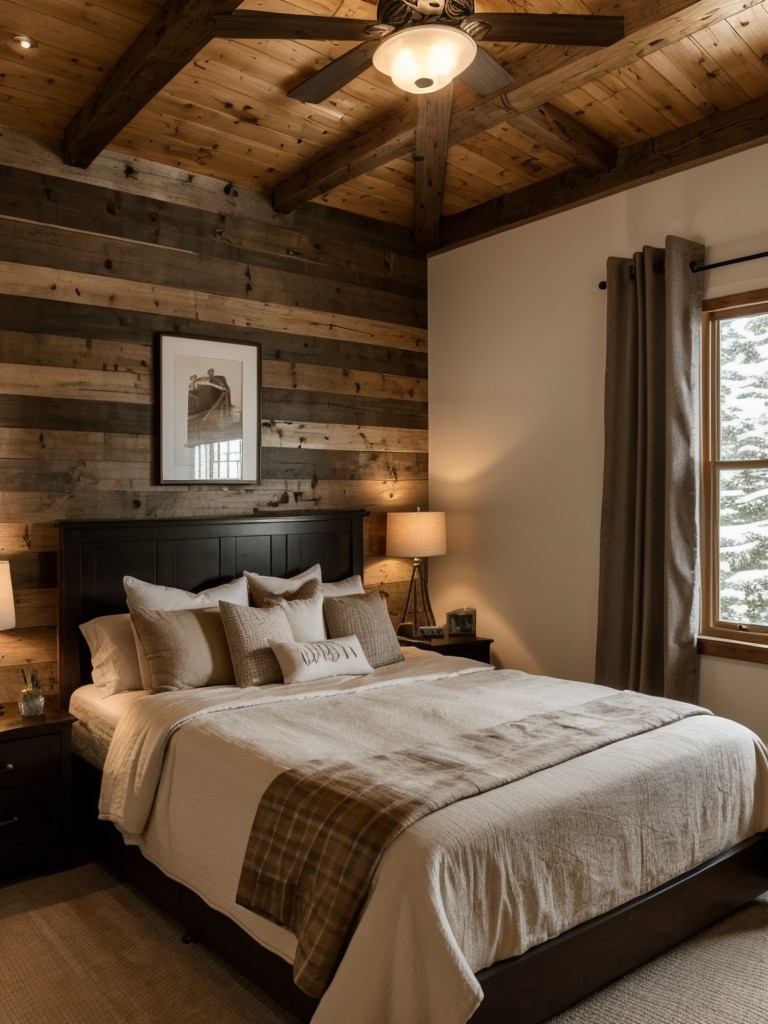 Rustic Retreat: Cozy Bedroom Inspo with Wooden Accent Wall.