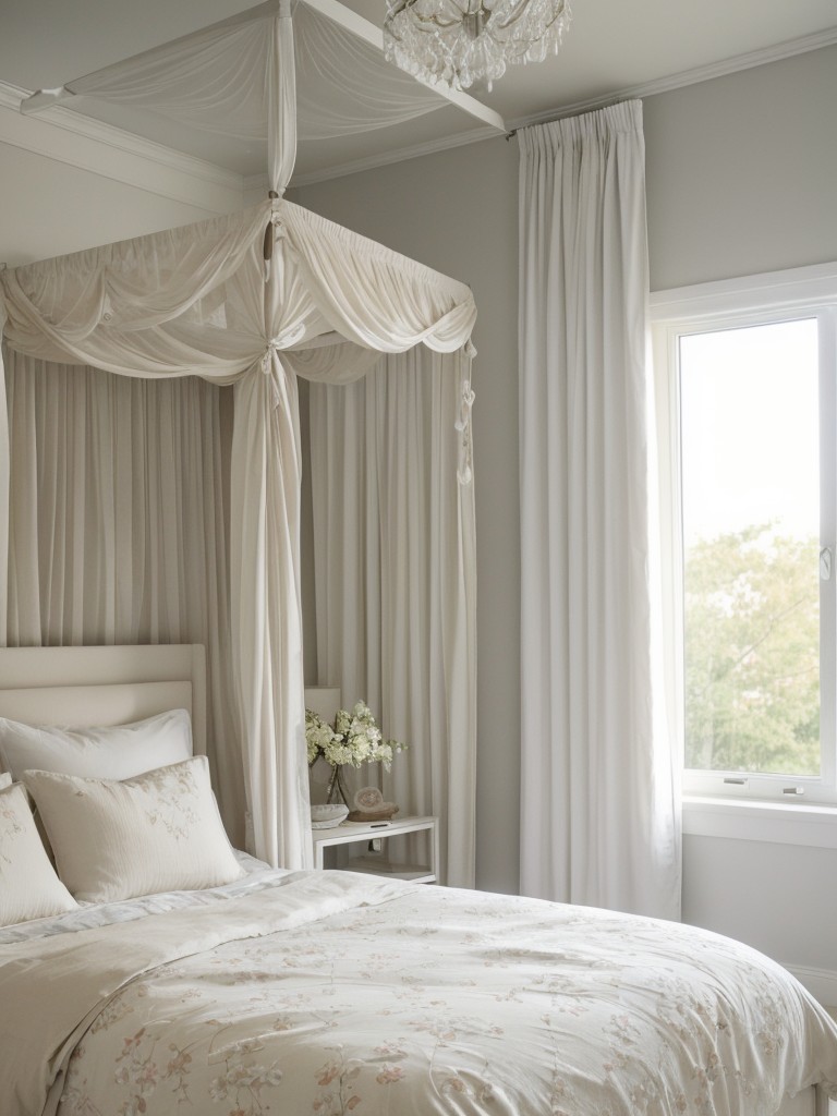 Dreamy Minimalist Bedroom Decor: Soft Curtains, Canopy Bed, Floral Patterns