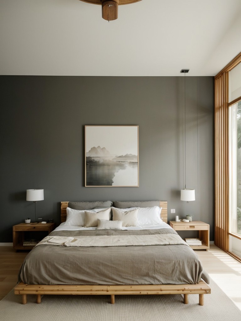 Serene Minimalist Bedroom Retreat: Zen-inspired decor for a tranquil atmosphere.