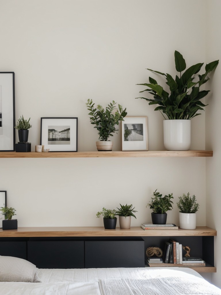 Stylish Apartment Decor: Minimalistic Shelves for Books, Plants, and Decor