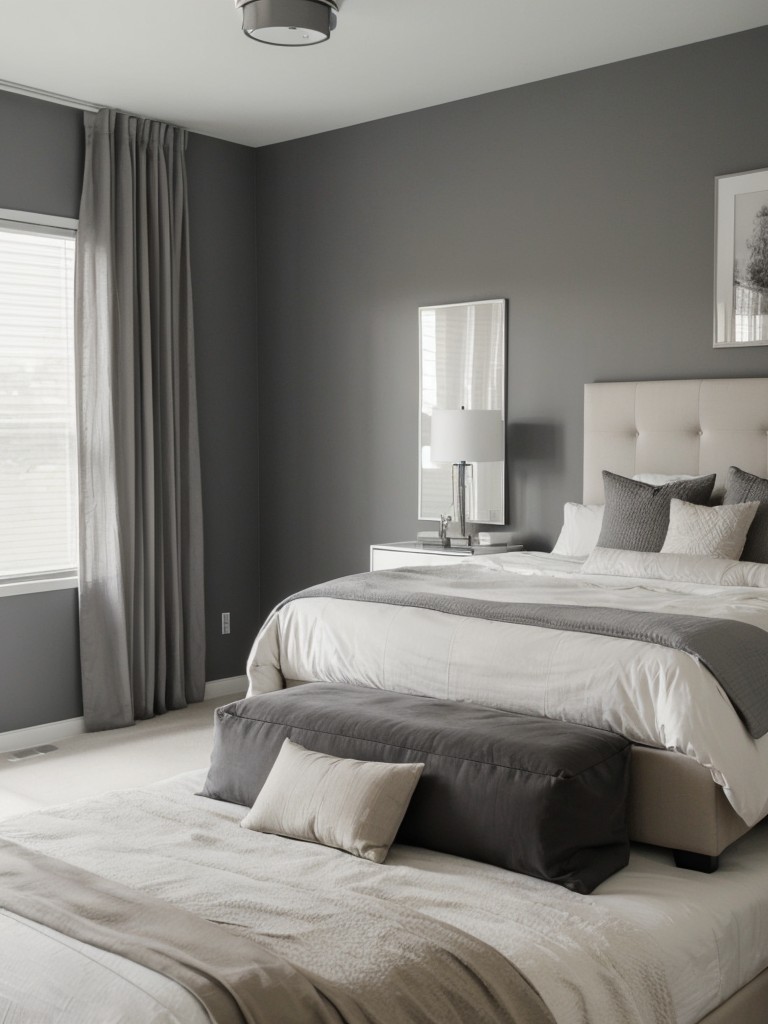 Serenity in Shades: Modern Bedroom with Calming Monochrome Decor