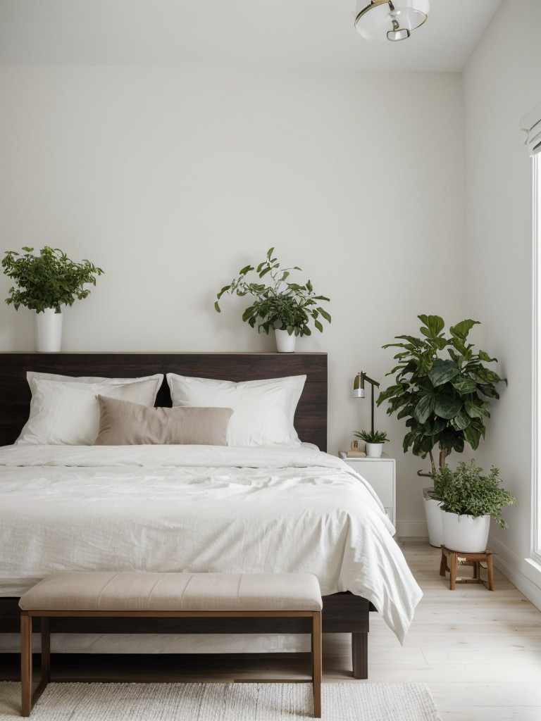 Minimalist Bliss: Elevate Your Bedroom with Sleek Decor & Nature Touch.