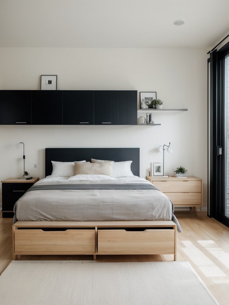 Maximize apartment storage with minimalist bedroom decor