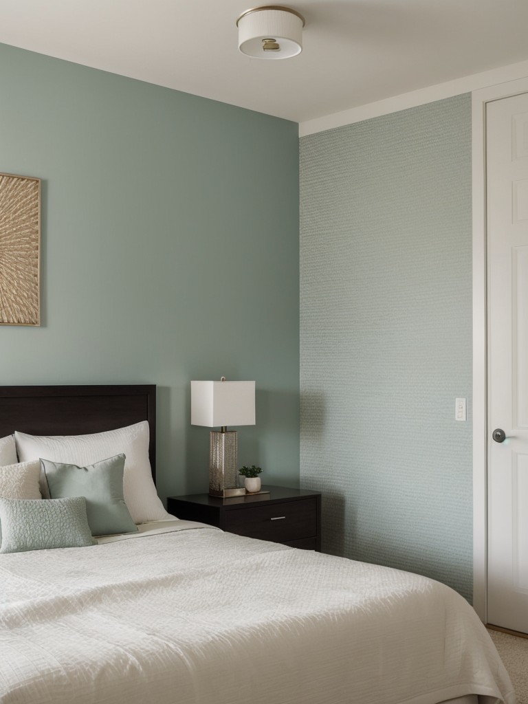 Tranquil Apartment Retreat: Elevate Your Bedroom with Statement Wallpaper or a Textured Wall!