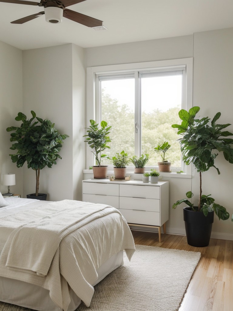 Nature-Inspired Bedroom Serenity: Add Greenery for a Refreshing Atmosphere.