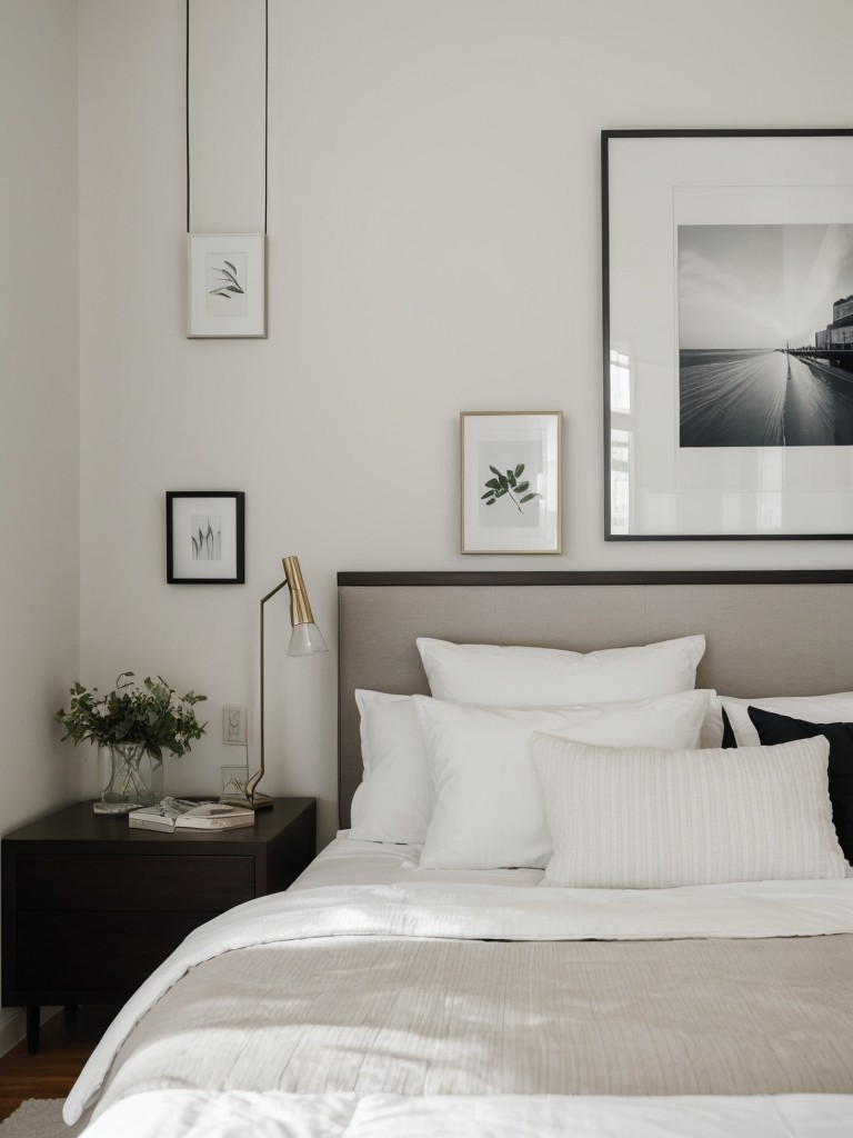 Minimalist Oasis: Stunning Bedroom with a Personal Touch.