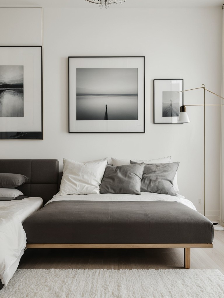 Minimalist Bedroom Decor: Elevate Your Space with Art and a Statement Chandelier.