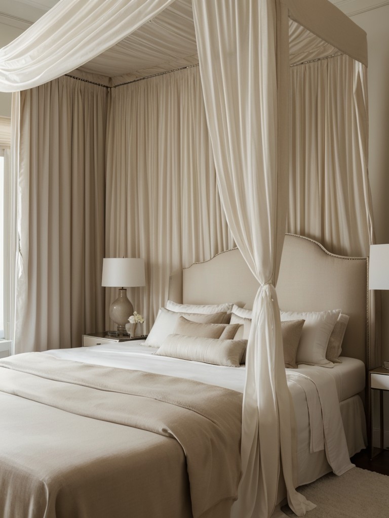 Minimalist bedroom upgrade: Canopy bed + plush armchair = Tranquil luxury vibes.