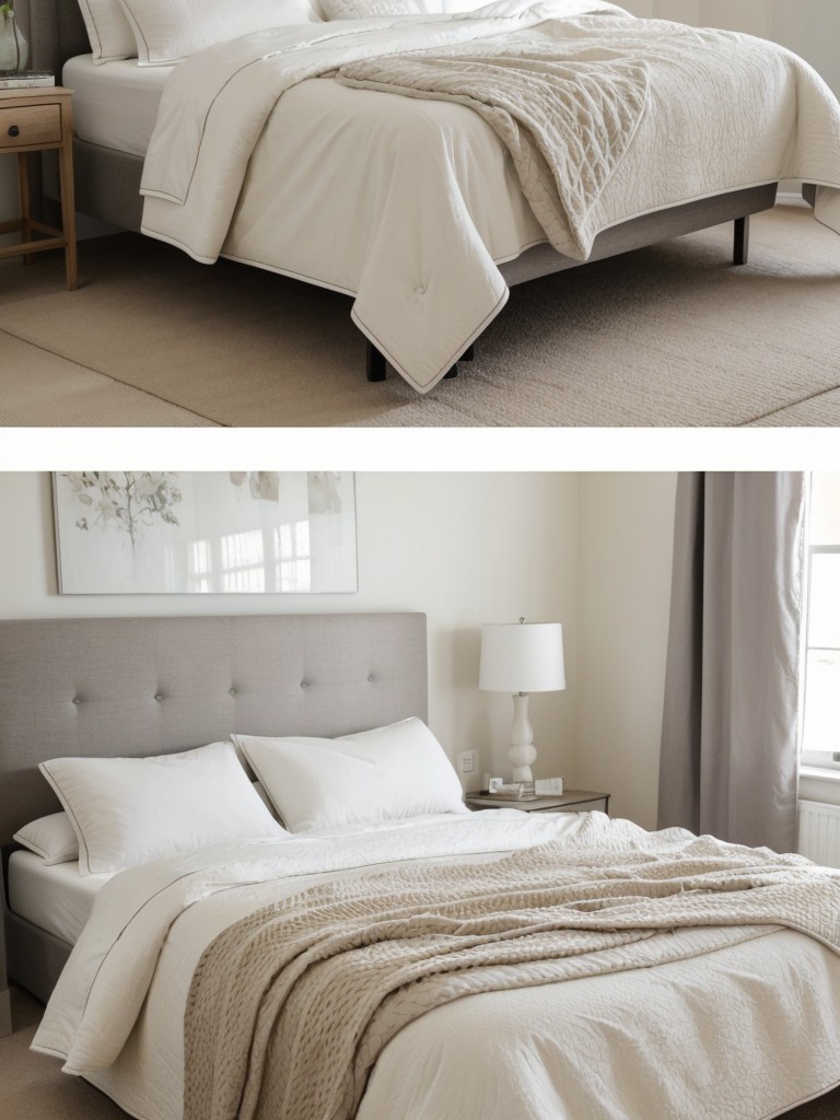 Cozy Minimalist Bedroom: Layered Bedding for a Peaceful Space.