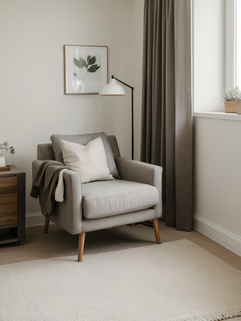 Cozy Minimalist Bedroom: Uncluttered Haven with a Stylish Reading Nook!