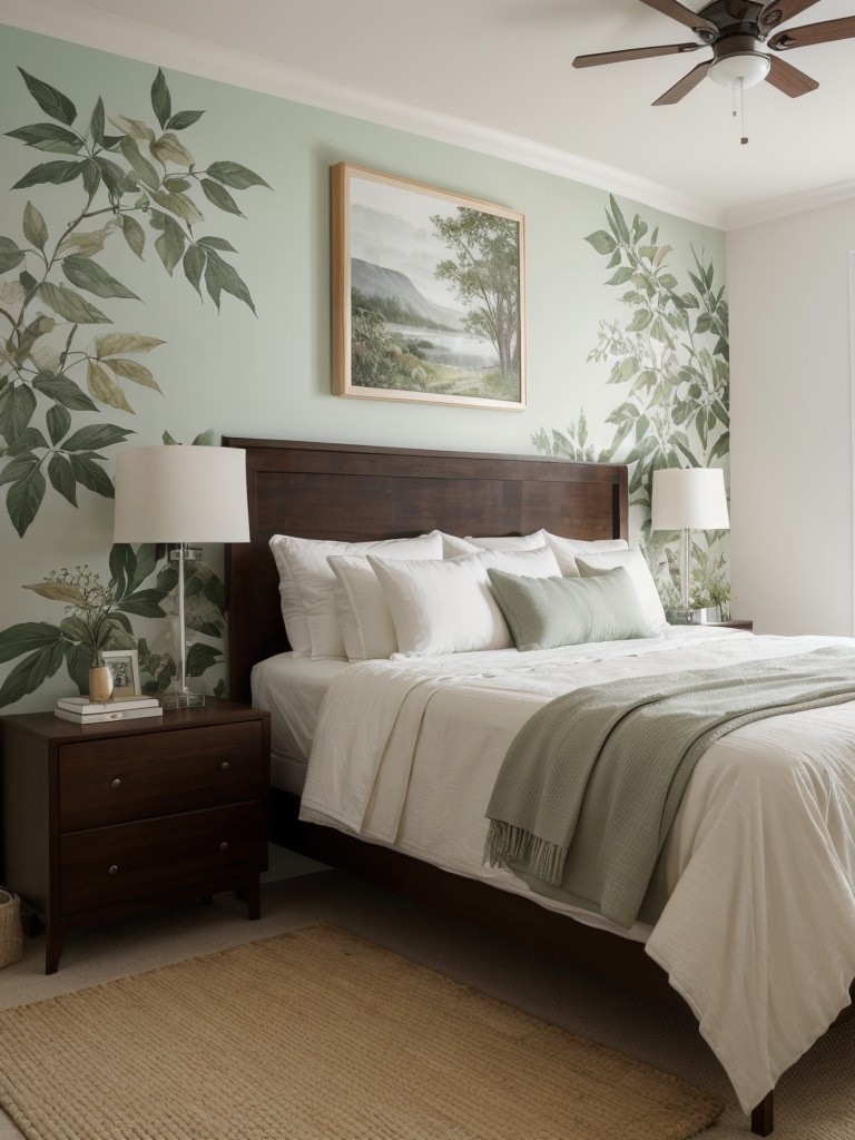 Minimalist Bedroom Haven: Nature-Inspired Accent Wall