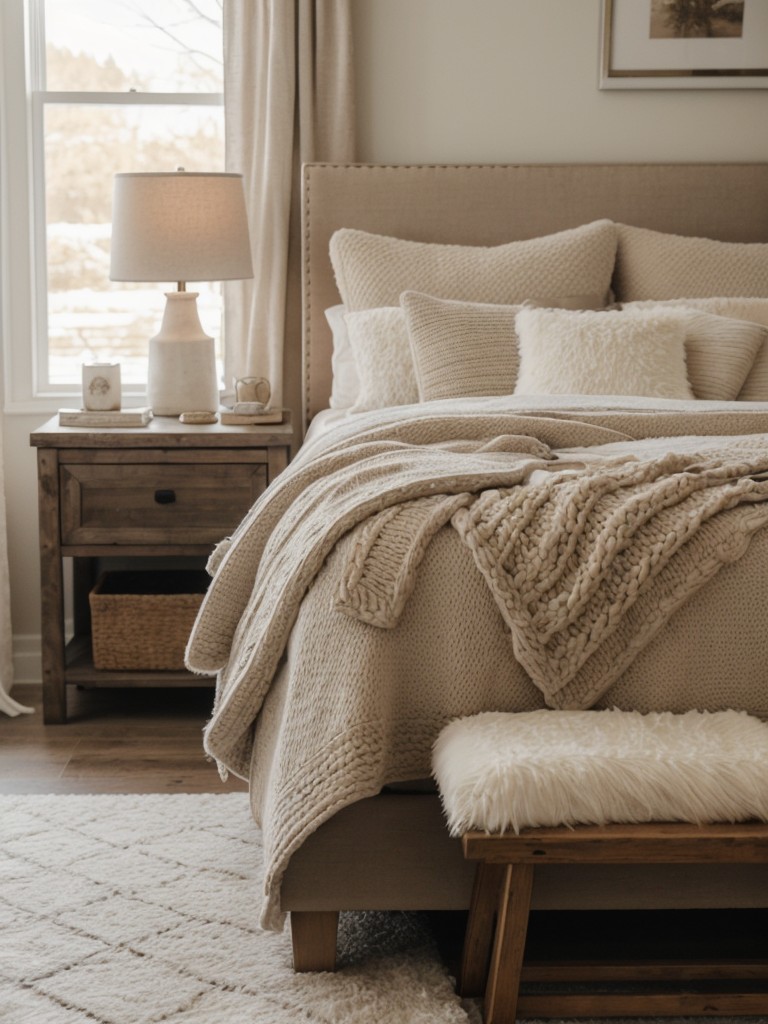 Get Cozy: Rustic Bedroom Inspo with Plush Bedding & Textured Accents