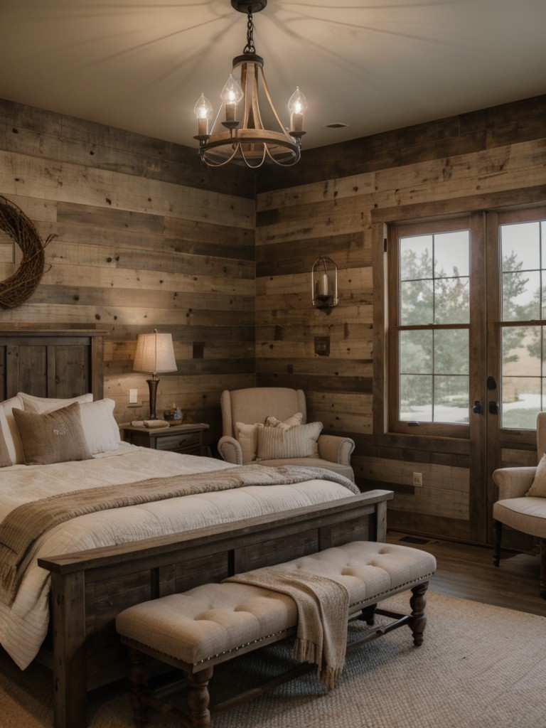 Cozy Farmhouse Bedroom: Rustic Decor with Vintage Lighting