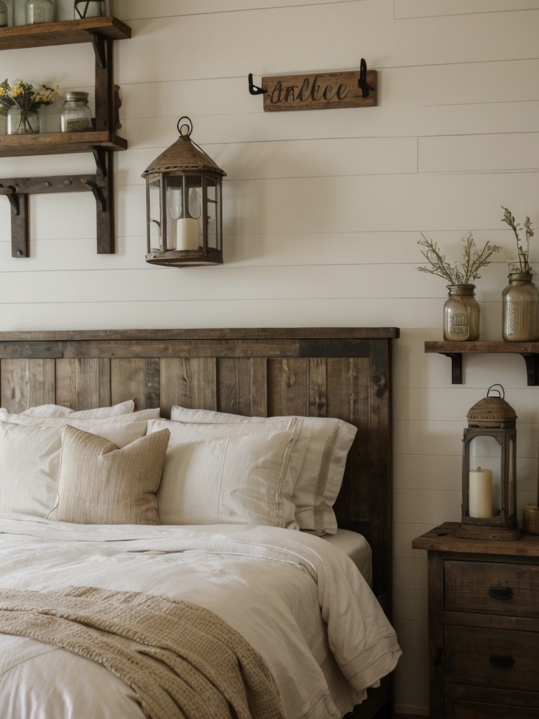 Farmhouse-Inspired Rustic Bedroom Decor: Wildflowers, Lanterns, and Shelves