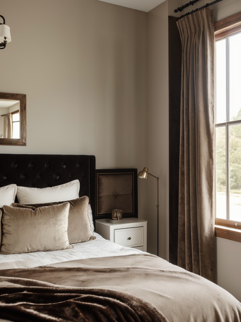 Rustic Bedroom Bliss: Elevate your space with tufted headboards & elegant drapes!