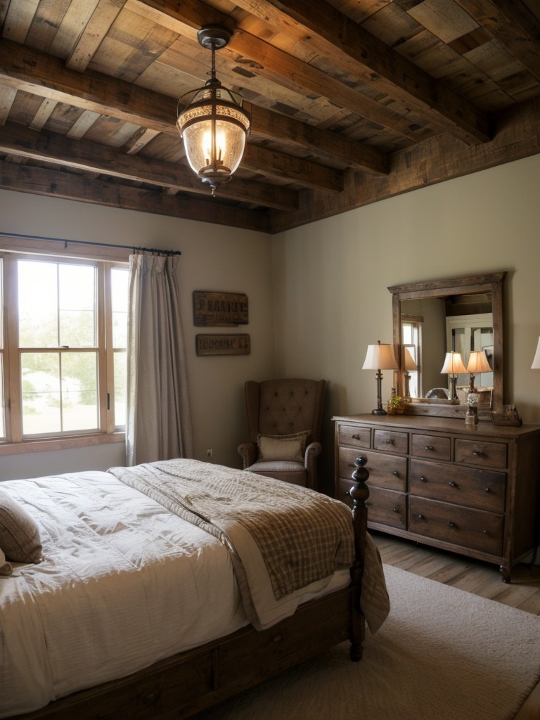 Rustic Vintage Bedroom: Enhance charm with Edison bulb lighting.