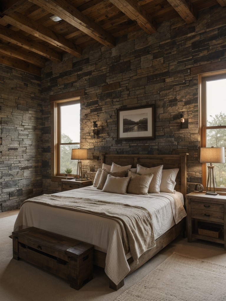 Rustic Apartment Bedroom: Stone Accents & Exposed Brick